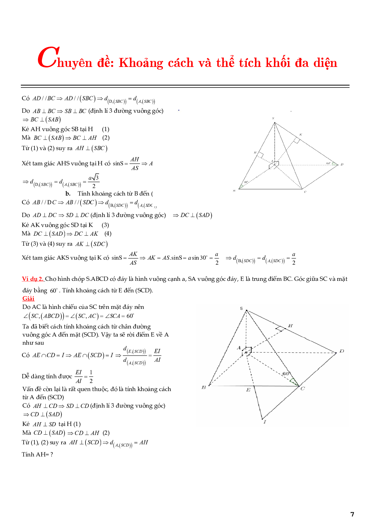 Chuyên đề khoảng cách và thể tích khối đa diện (trang 7)