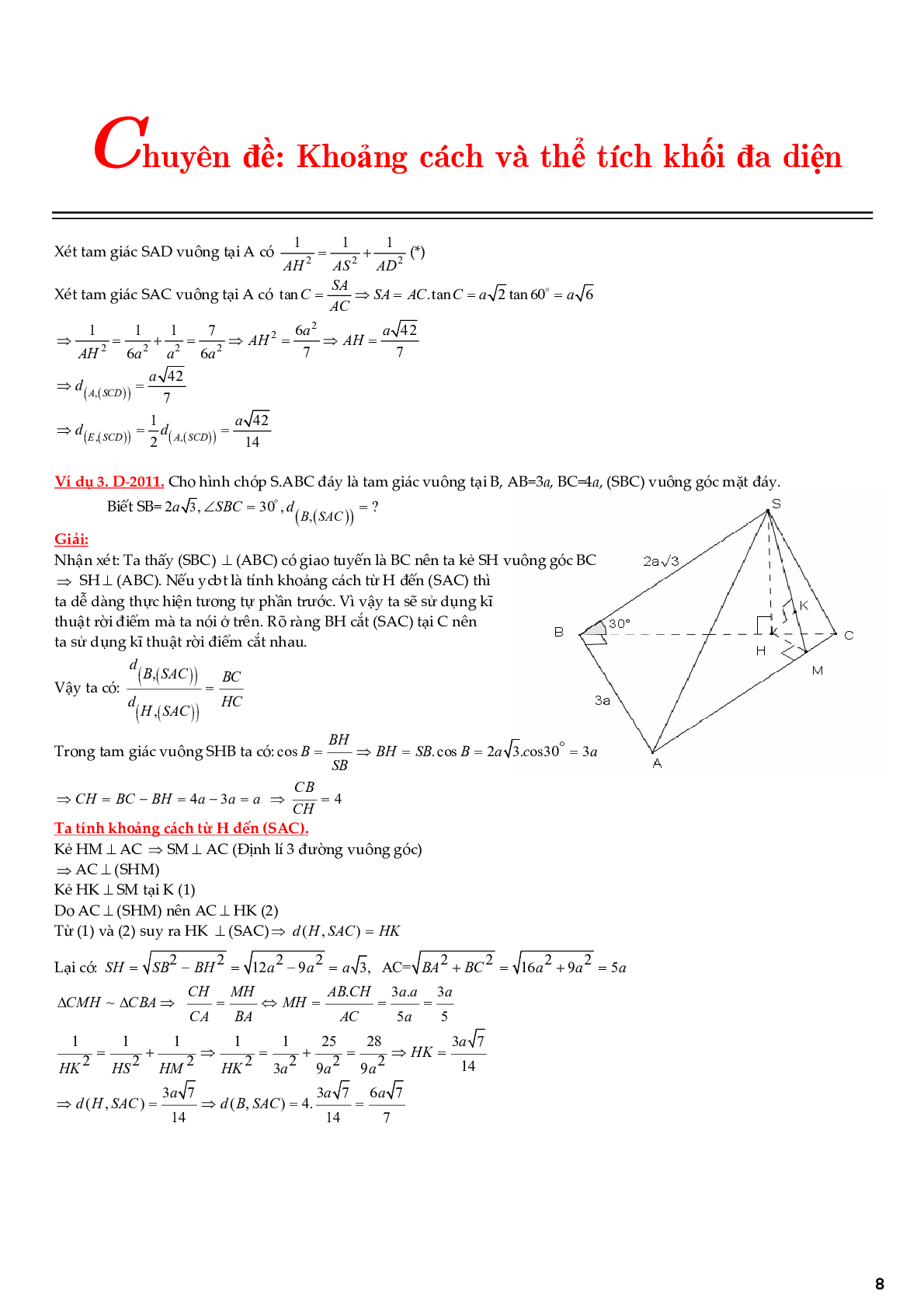 Chuyên đề khoảng cách và thể tích khối đa diện (trang 8)