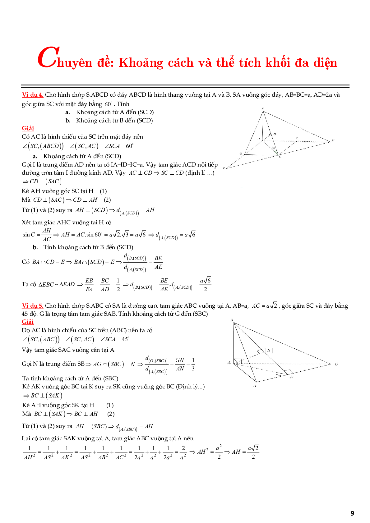 Chuyên đề khoảng cách và thể tích khối đa diện (trang 9)