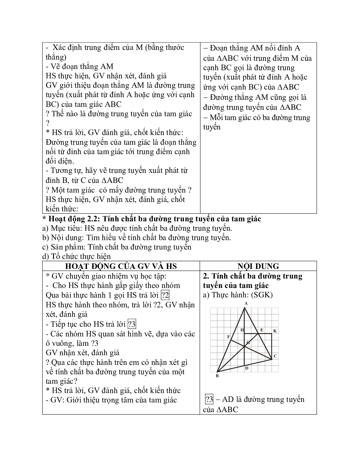 Giáo án Toán học 7 bài 4: Tính chất ba đường trung tuyến của tam giác chuẩn nhất (trang 2)