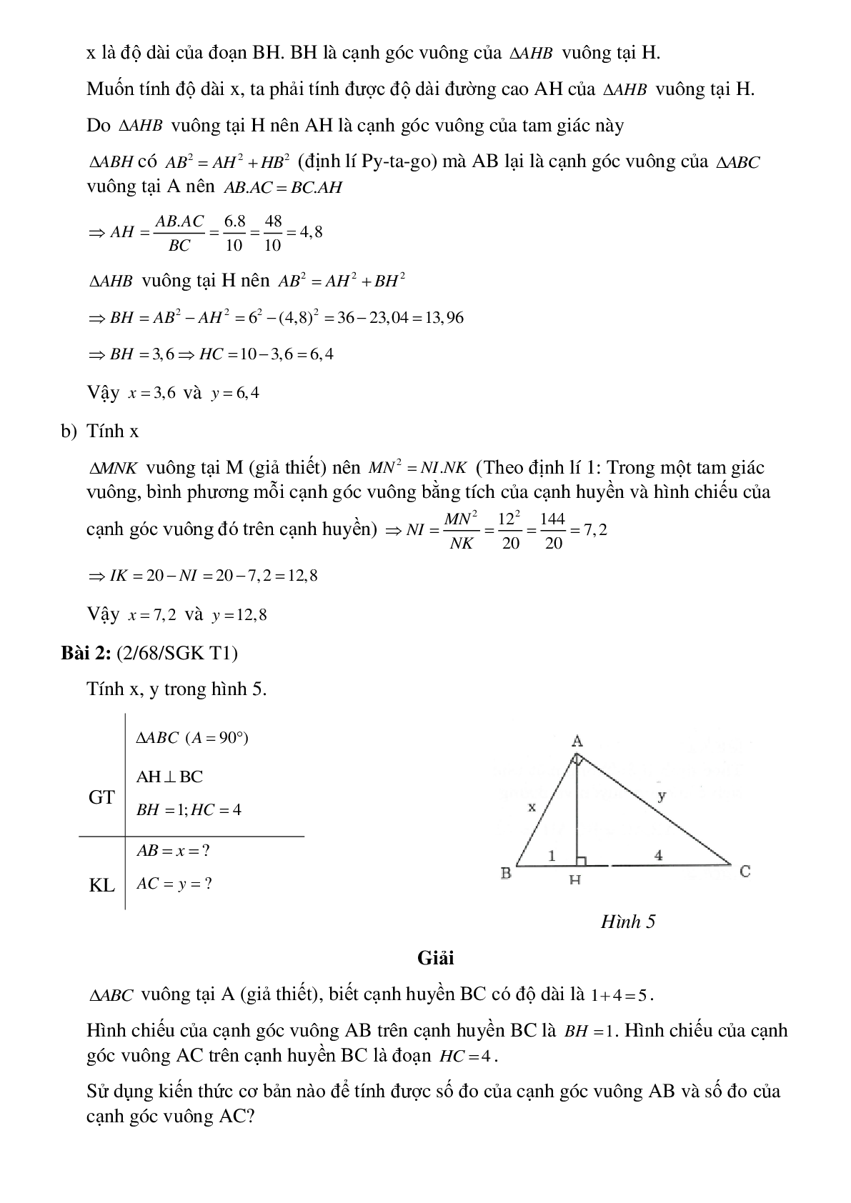 50 Bài tập Một số hệ thức về cạnh và đường cao trong tam giác (có đáp án)- Toán 9 (trang 2)
