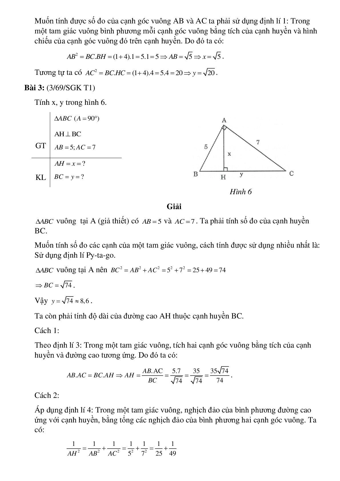50 Bài tập Một số hệ thức về cạnh và đường cao trong tam giác (có đáp án)- Toán 9 (trang 3)