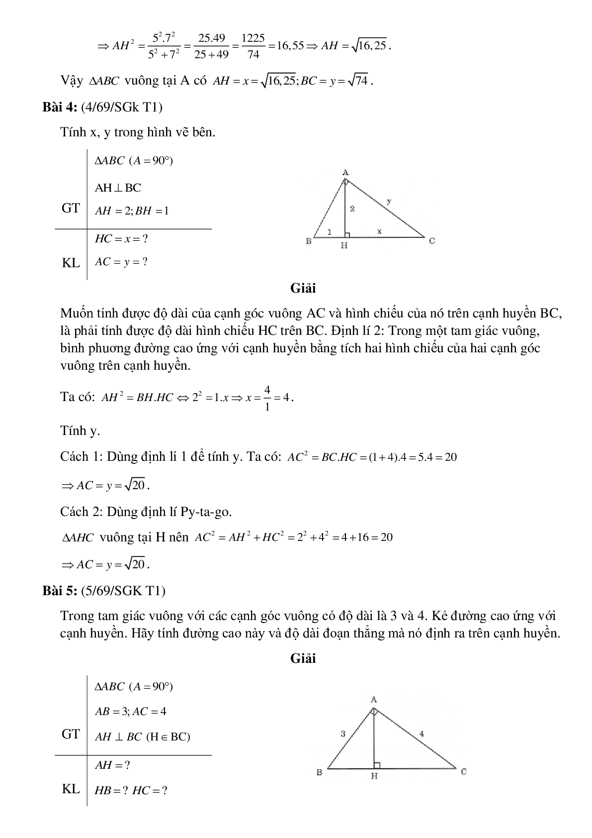 50 Bài tập Một số hệ thức về cạnh và đường cao trong tam giác (có đáp án)- Toán 9 (trang 4)