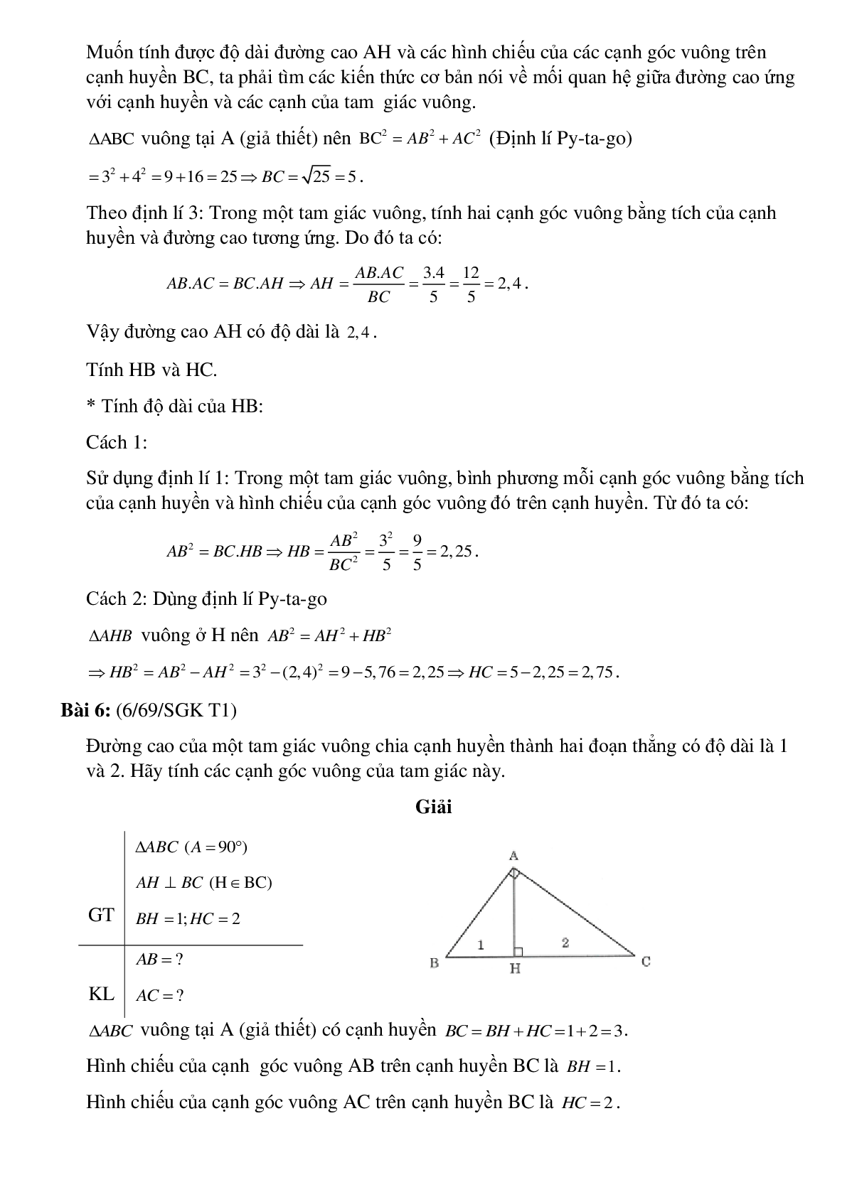 50 Bài tập Một số hệ thức về cạnh và đường cao trong tam giác (có đáp án)- Toán 9 (trang 5)