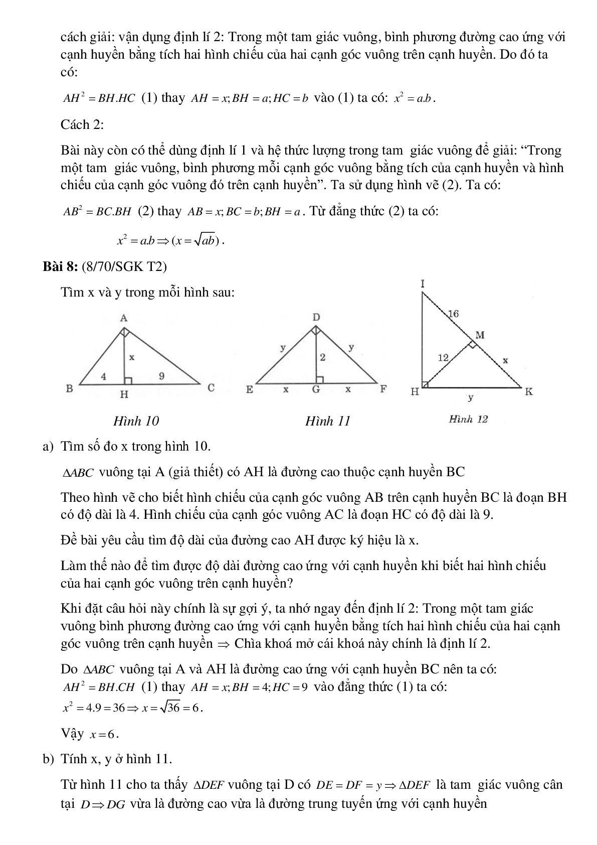 50 Bài tập Một số hệ thức về cạnh và đường cao trong tam giác (có đáp án)- Toán 9 (trang 7)