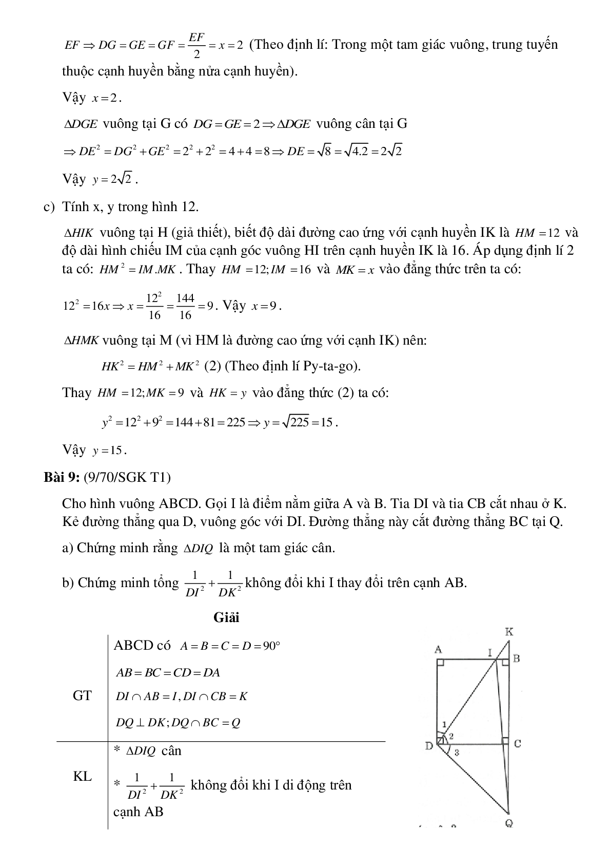 50 Bài tập Một số hệ thức về cạnh và đường cao trong tam giác (có đáp án)- Toán 9 (trang 8)