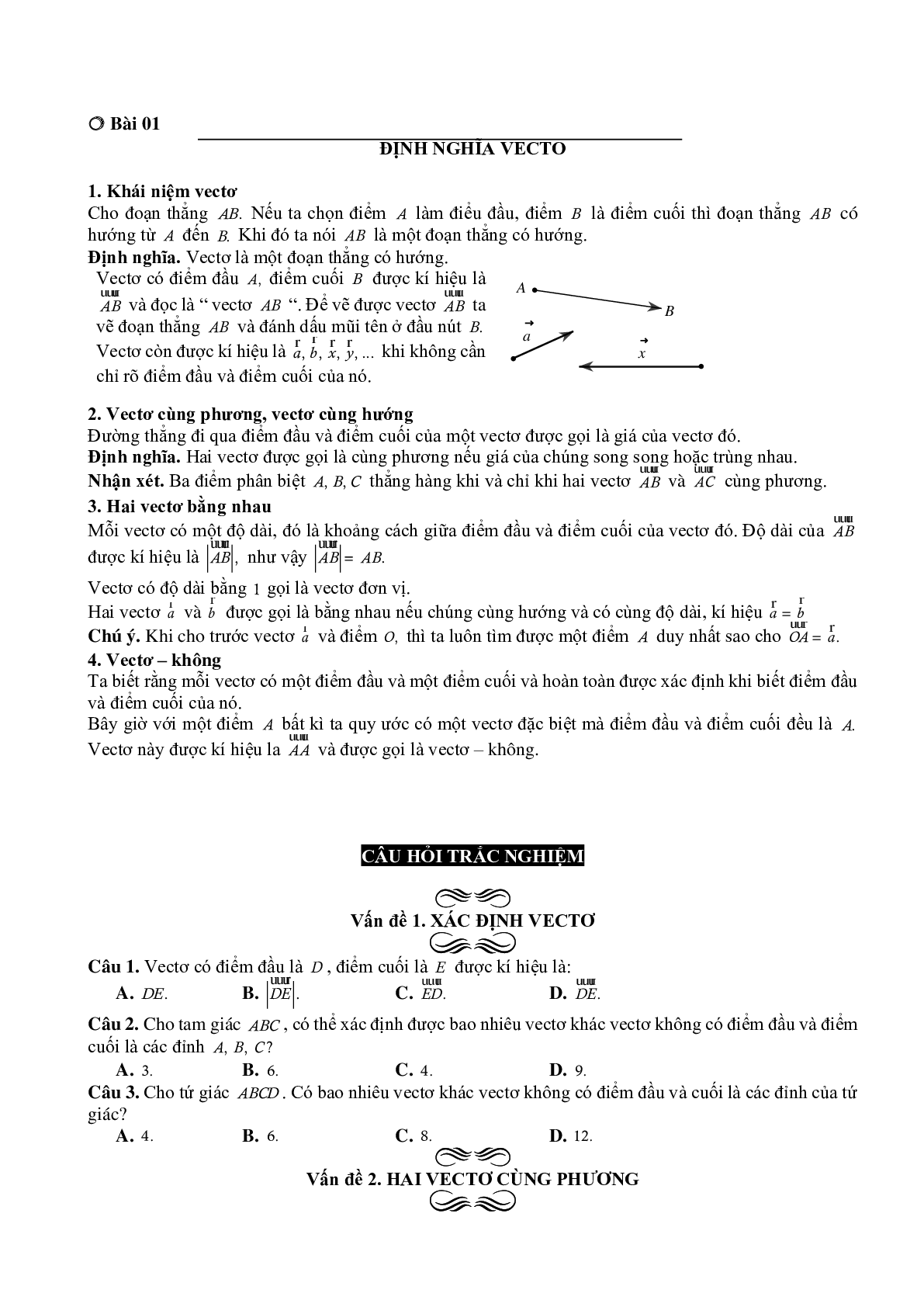 Chuyên đề Vecto môn Toán lớp 10 có lời giải chi tiết (trang 1)