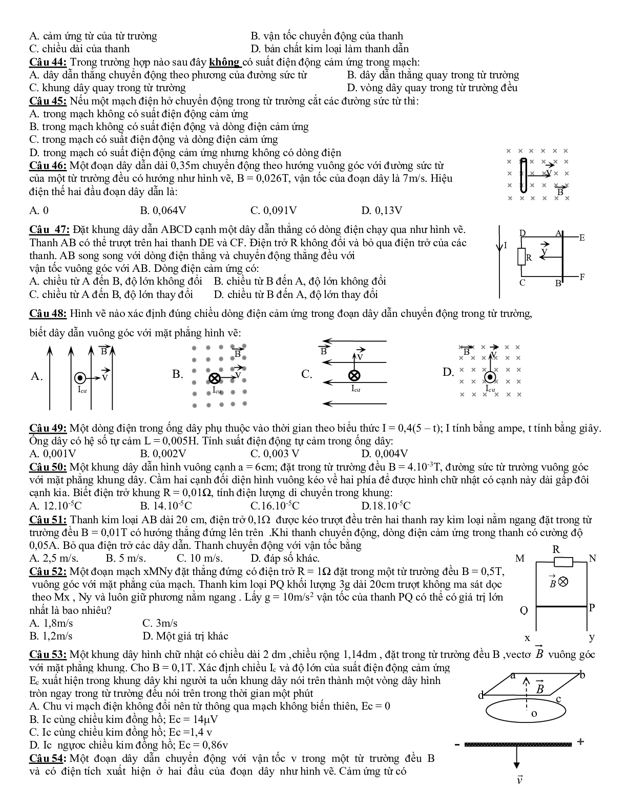 Bộ 60 câu Trắc nghiệm Cảm ứng điện từ Vật lý 11 có đáp án 2023 (trang 5)