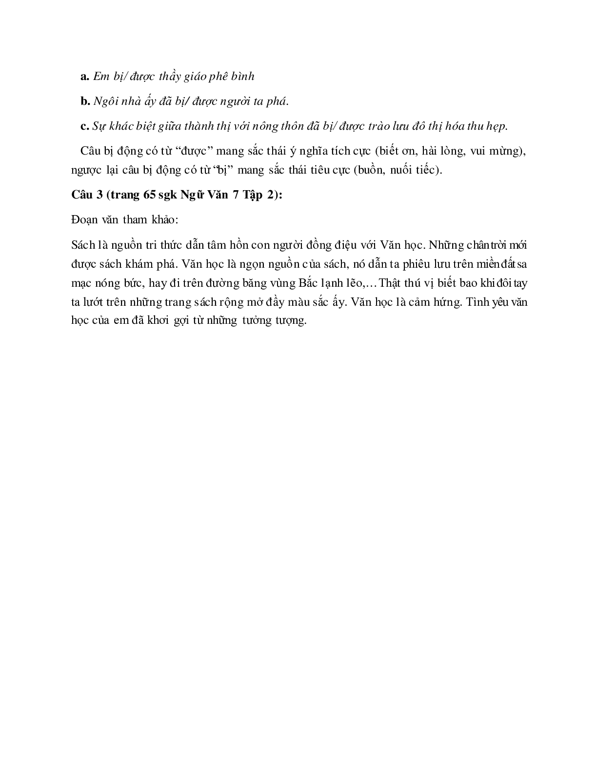 Soạn bài Chuyển đổi câu chủ động thành câu bị động (tiếp theo) - ngắn nhất Soạn văn 7 (trang 2)