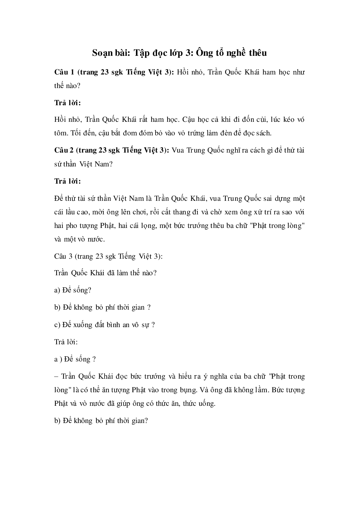 Soạn Tiếng Việt lớp 3: Tập đọc: Ông tổ nghề thêu mới nhất (trang 1)