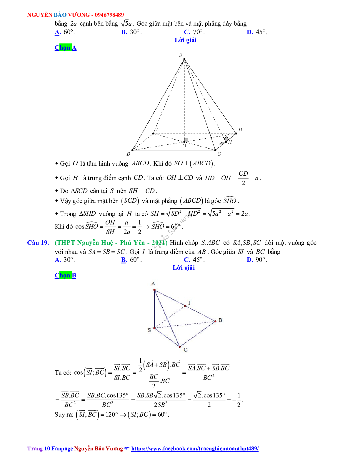 Trắc nghiệm Ôn thi THPT QG Toán 12: Đáp án hình học không gian mức độ thông hiểu (trang 10)