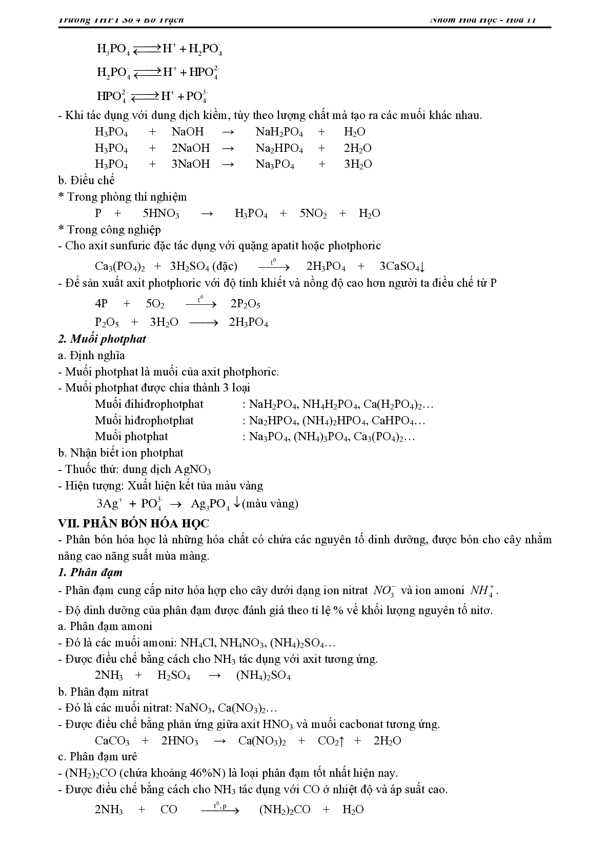 Lý thuyết, bài tập về Chương trình Hóa học lớp 11 có đáp án (trang 10)