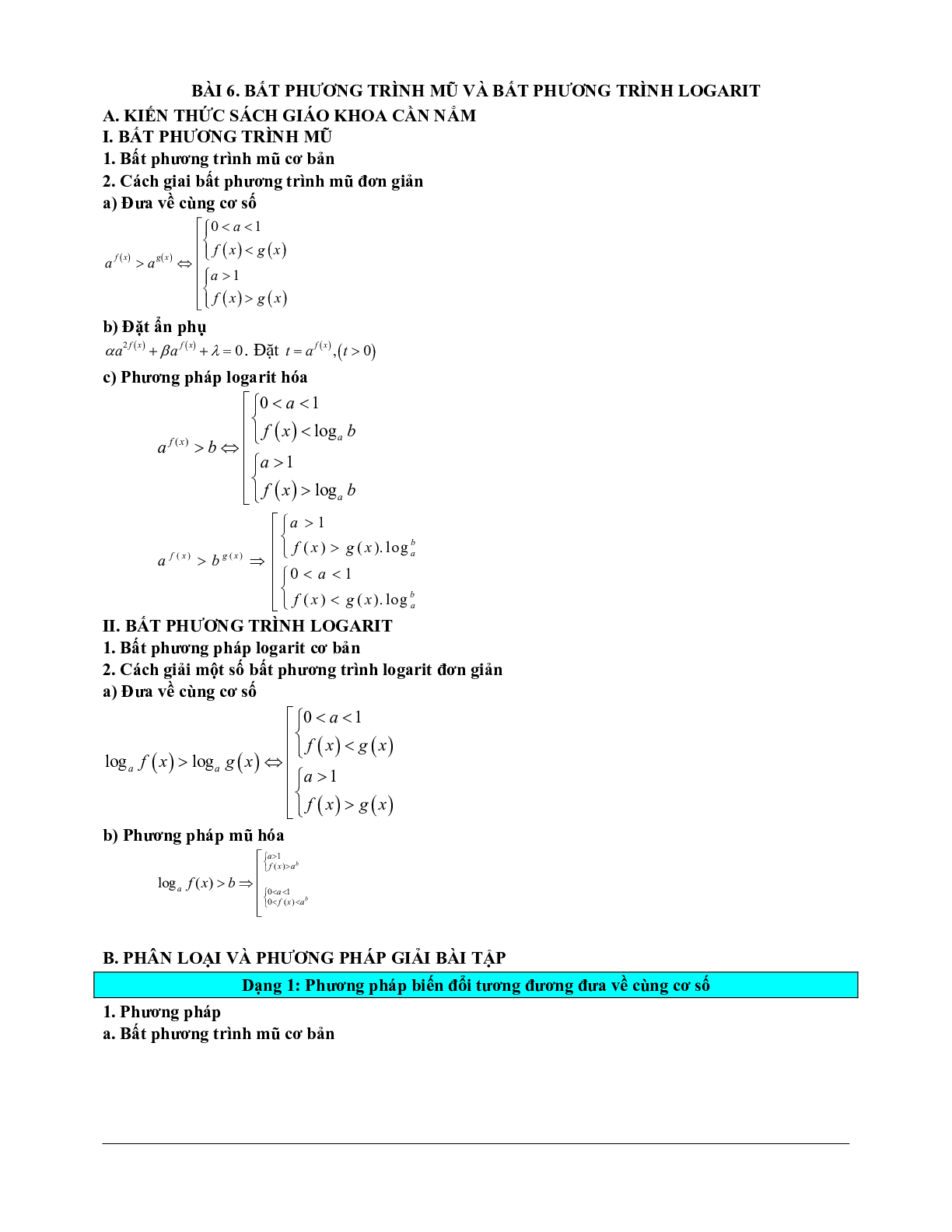 Các bài tập vận dụng cao bất phương trình mũ và bất phương trình logarit (trang 1)
