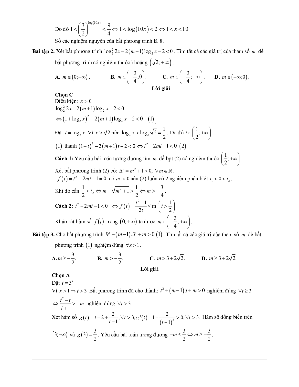 Các bài tập vận dụng cao bất phương trình mũ và bất phương trình logarit (trang 10)