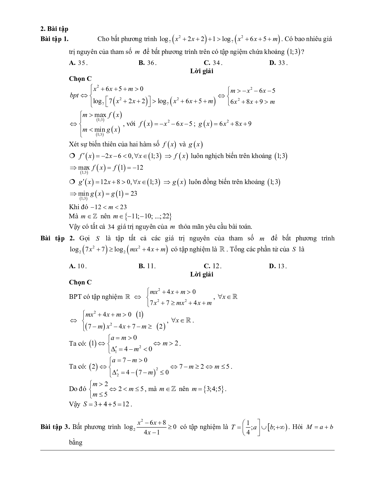 Các bài tập vận dụng cao bất phương trình mũ và bất phương trình logarit (trang 3)
