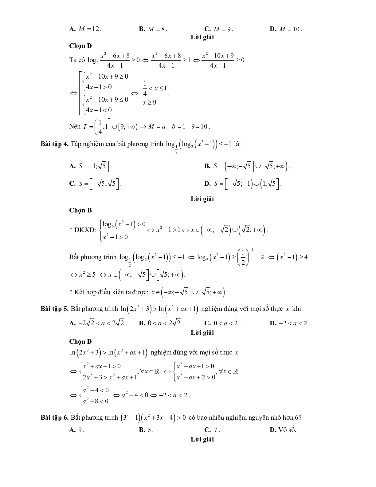 Các bài tập vận dụng cao bất phương trình mũ và bất phương trình logarit (trang 4)
