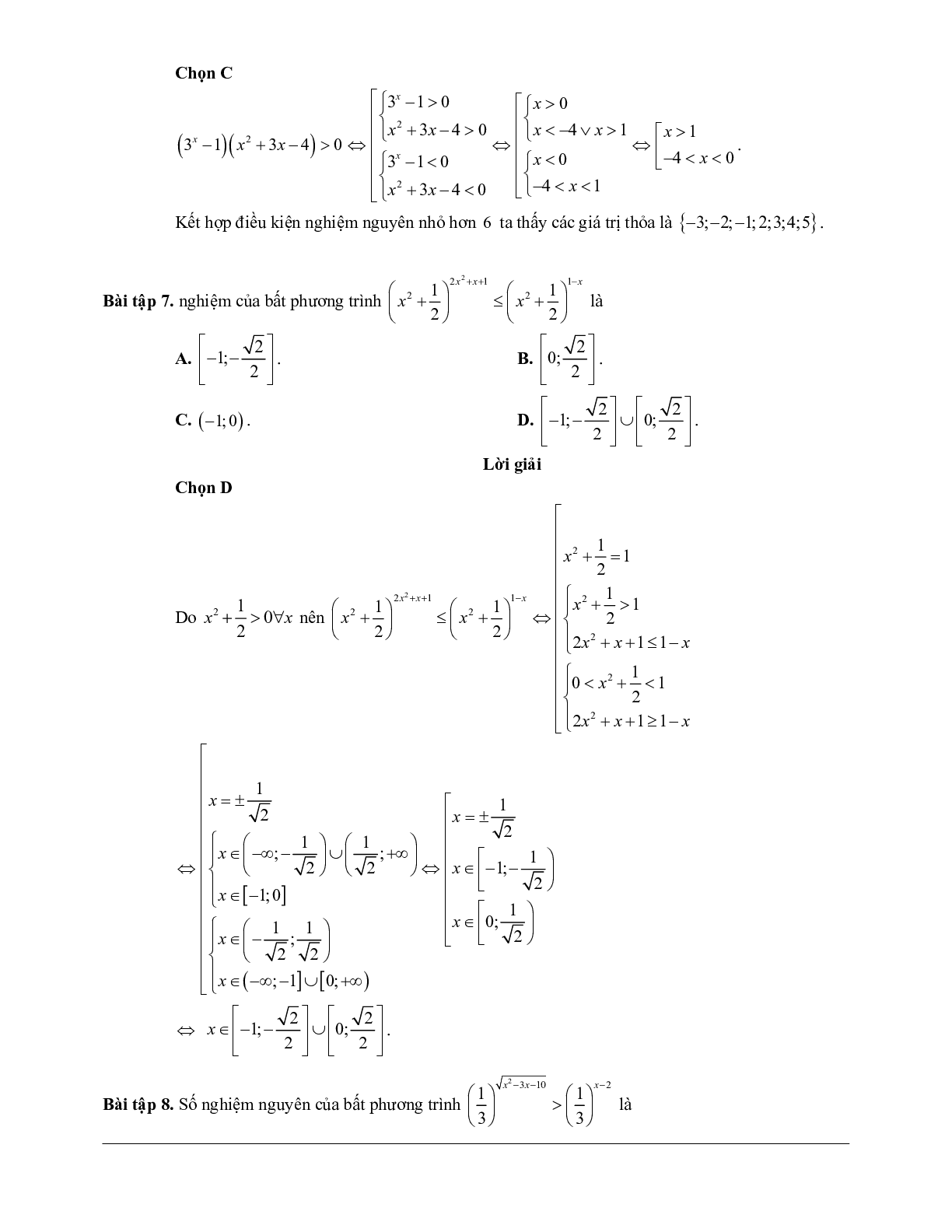 Các bài tập vận dụng cao bất phương trình mũ và bất phương trình logarit (trang 5)