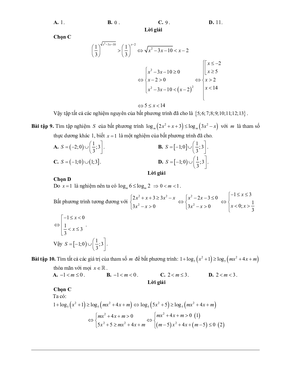 Các bài tập vận dụng cao bất phương trình mũ và bất phương trình logarit (trang 6)