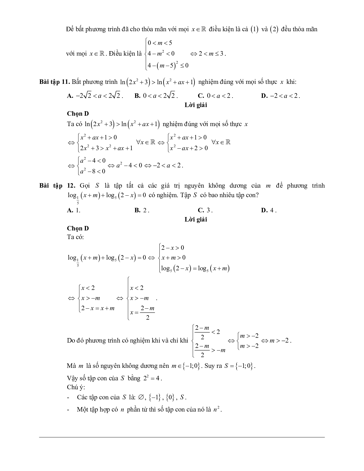 Các bài tập vận dụng cao bất phương trình mũ và bất phương trình logarit (trang 7)
