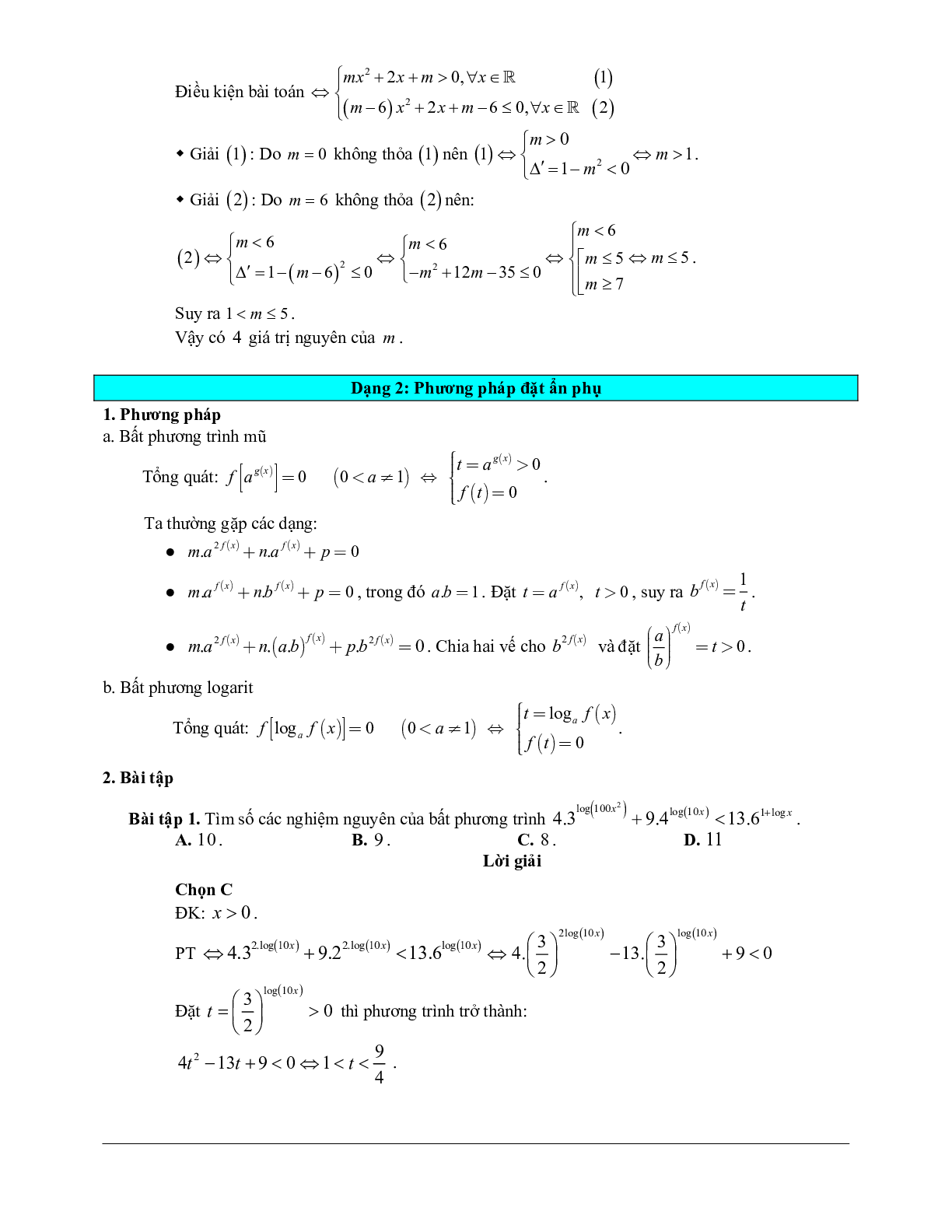 Các bài tập vận dụng cao bất phương trình mũ và bất phương trình logarit (trang 9)