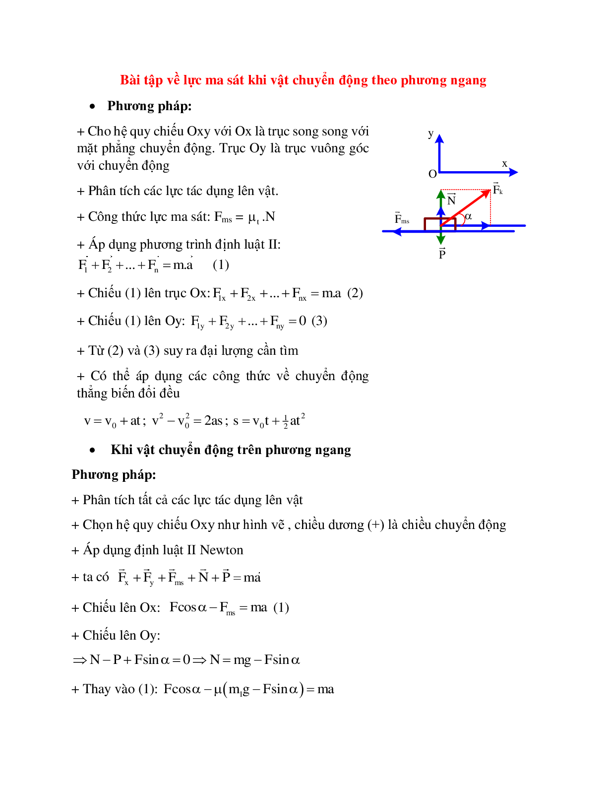 Bài tập về lực ma sát khi vật chuyển động theo phương ngang có đáp án (trang 1)