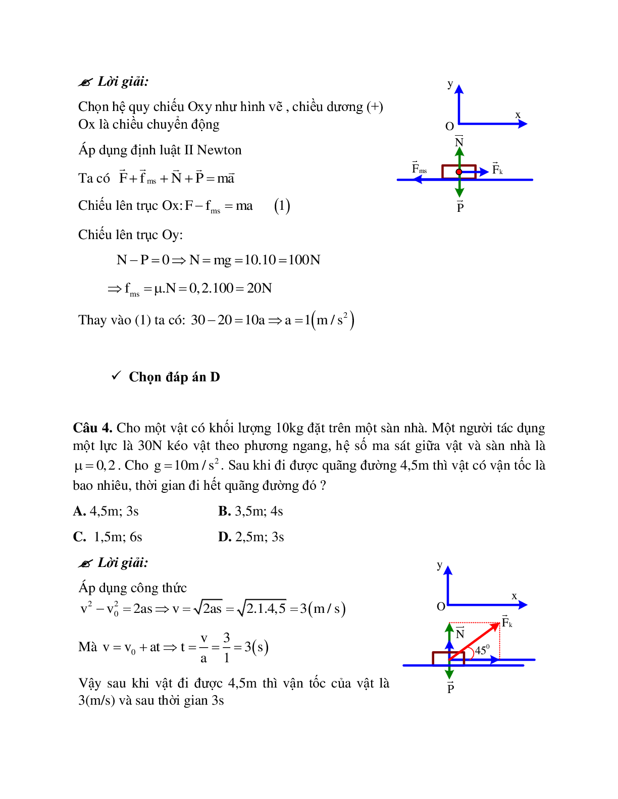Bài tập về lực ma sát khi vật chuyển động theo phương ngang có đáp án (trang 4)