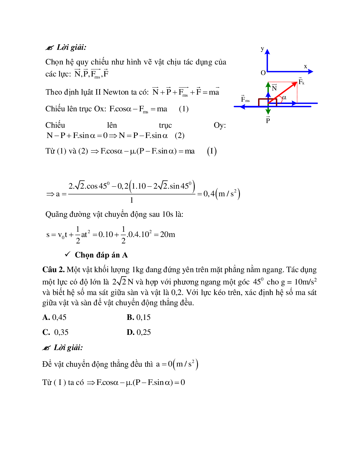 Bài tập về lực ma sát khi vật chuyển động theo phương ngang có đáp án (trang 7)