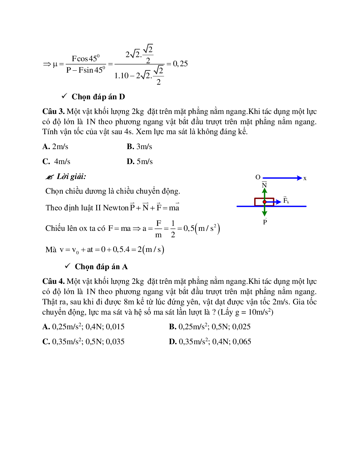 Bài tập về lực ma sát khi vật chuyển động theo phương ngang có đáp án (trang 8)