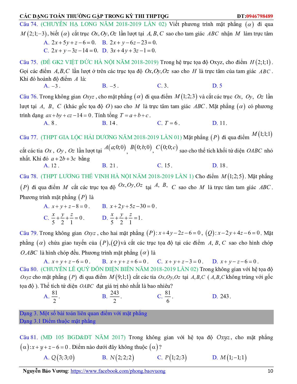196 câu trắc nghiệm Phương trình đường thẳng có đáp án 2023 (trang 10)