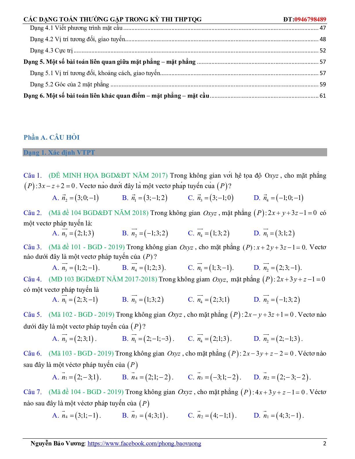 196 câu trắc nghiệm Phương trình đường thẳng có đáp án 2023 (trang 2)