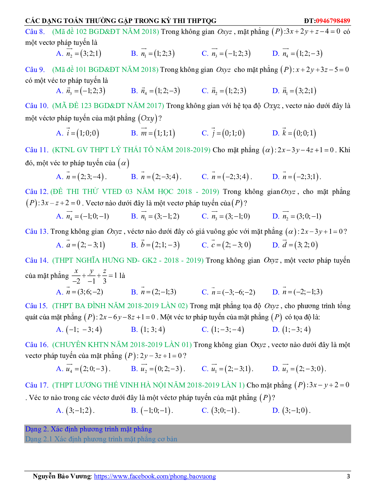 196 câu trắc nghiệm Phương trình đường thẳng có đáp án 2023 (trang 3)