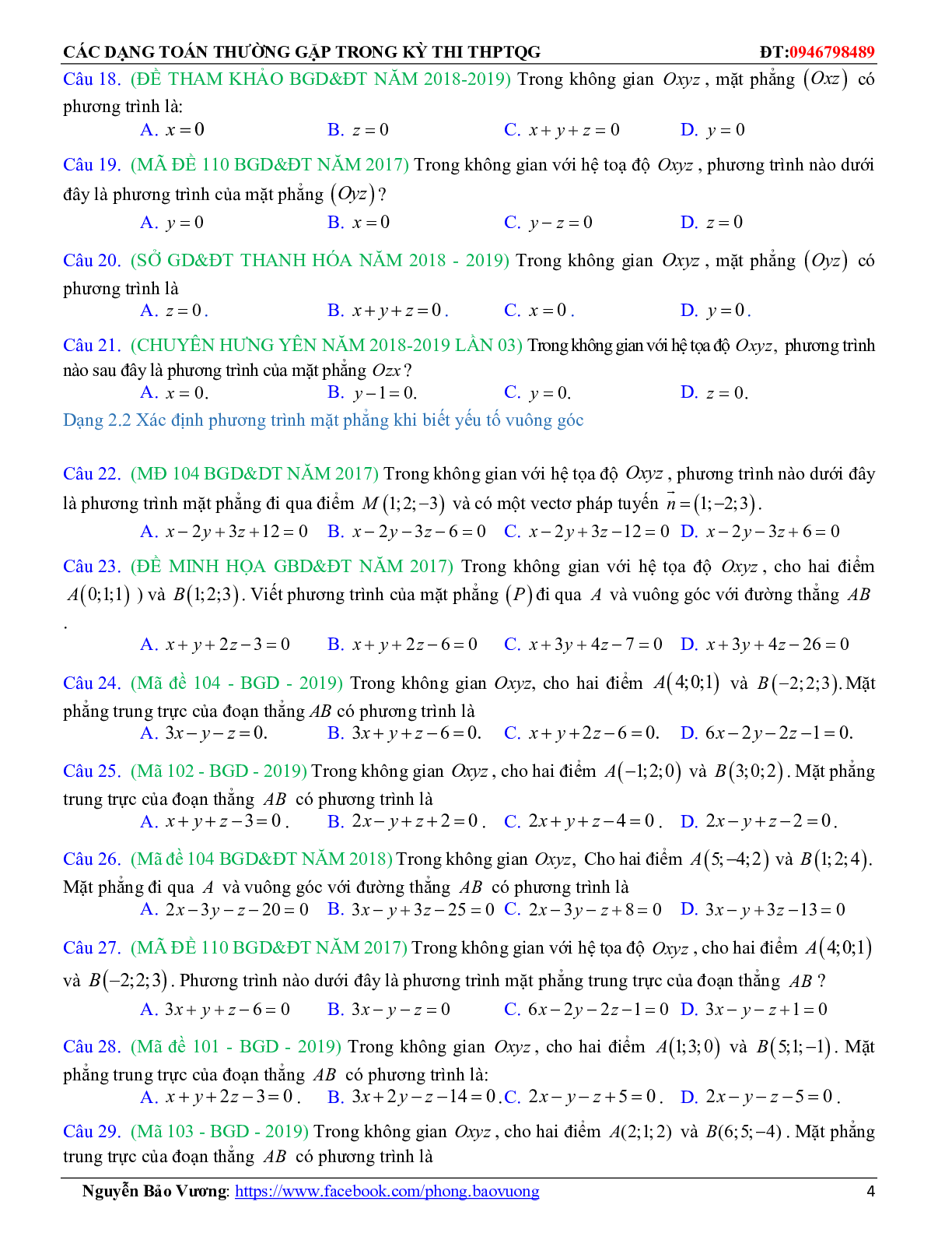 196 câu trắc nghiệm Phương trình đường thẳng có đáp án 2023 (trang 4)