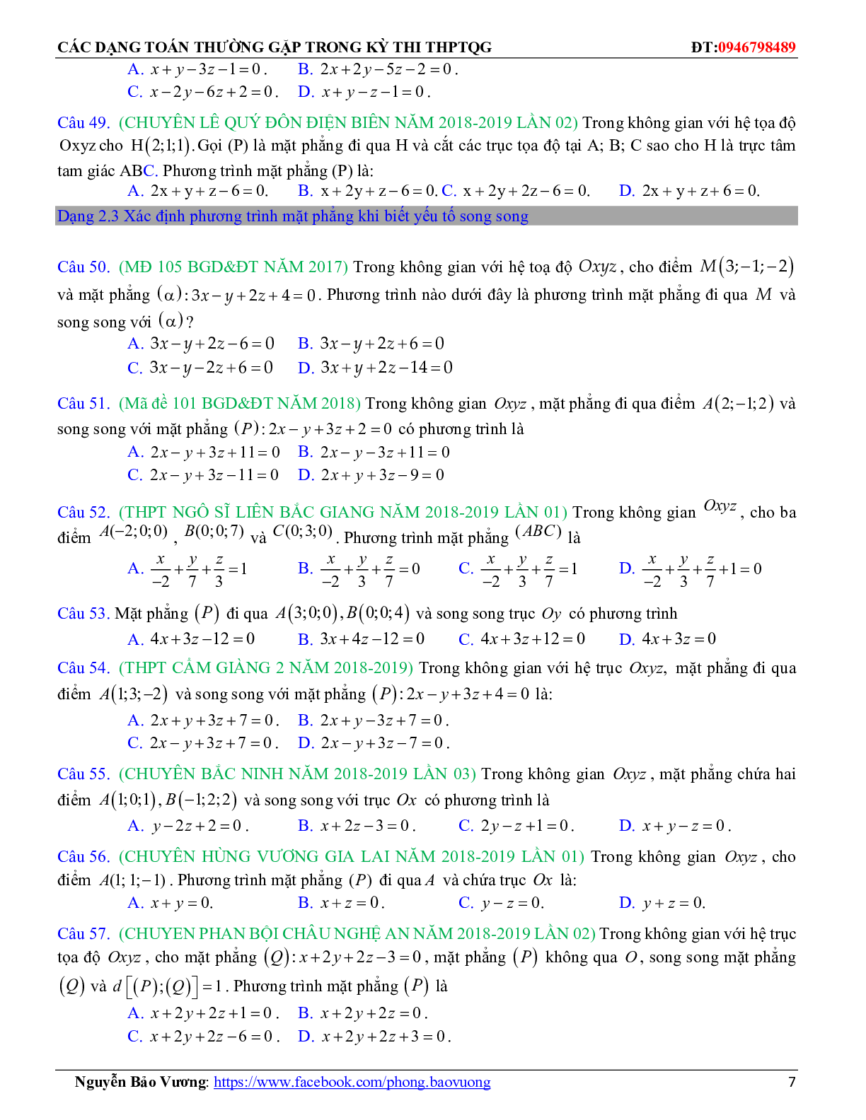 196 câu trắc nghiệm Phương trình đường thẳng có đáp án 2023 (trang 7)