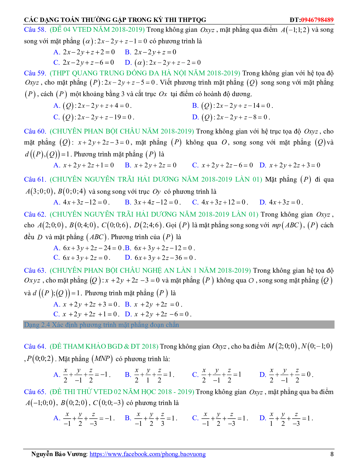 196 câu trắc nghiệm Phương trình đường thẳng có đáp án 2023 (trang 8)