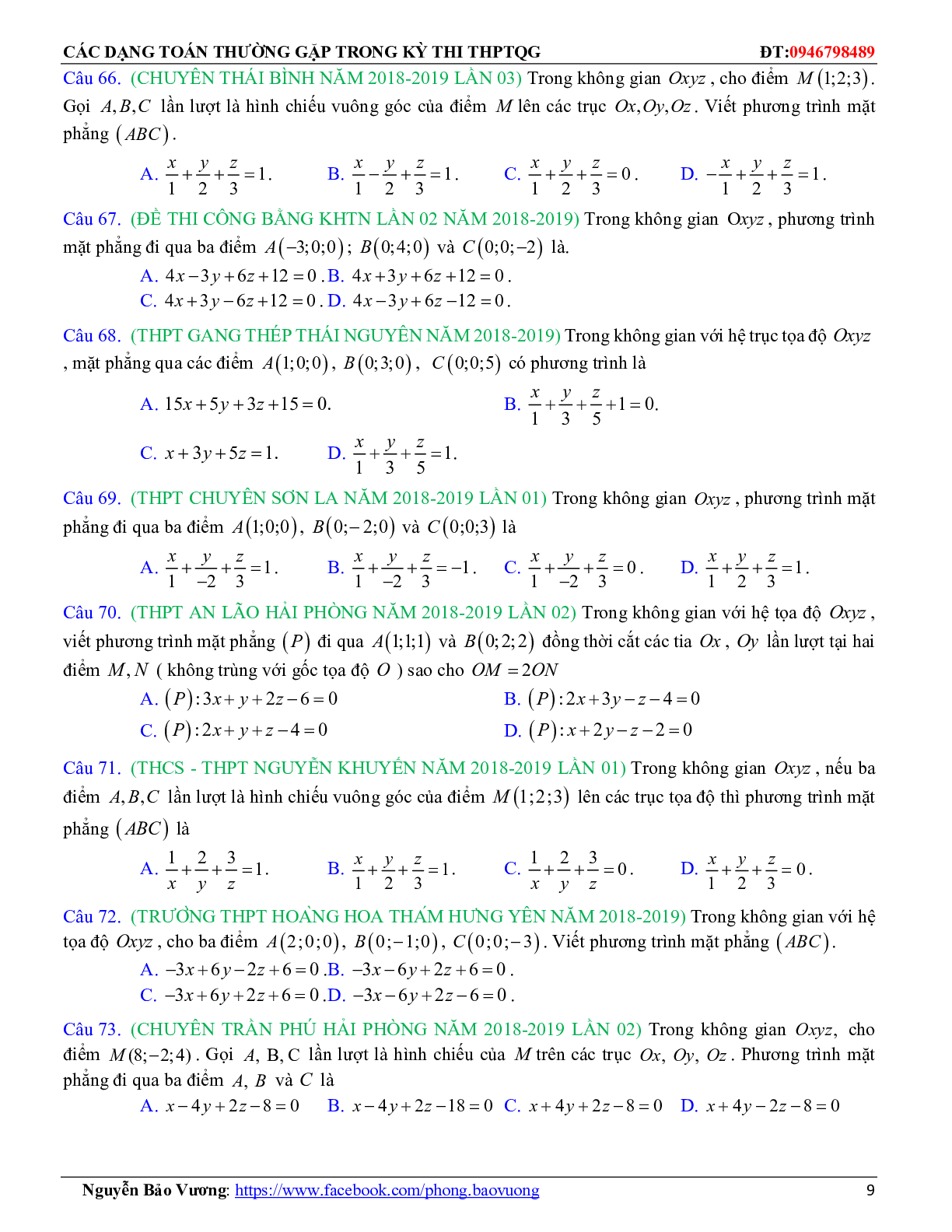 196 câu trắc nghiệm Phương trình đường thẳng có đáp án 2023 (trang 9)