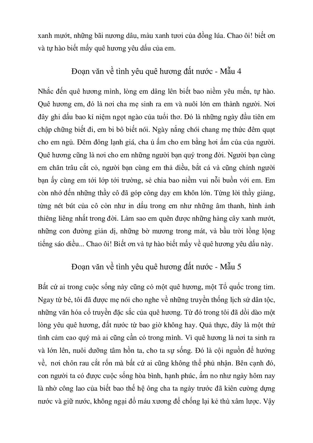 Đoạn văn về tình yêu quê hương đất nước môn Văn lớp 7 (10 mẫu) (trang 3)