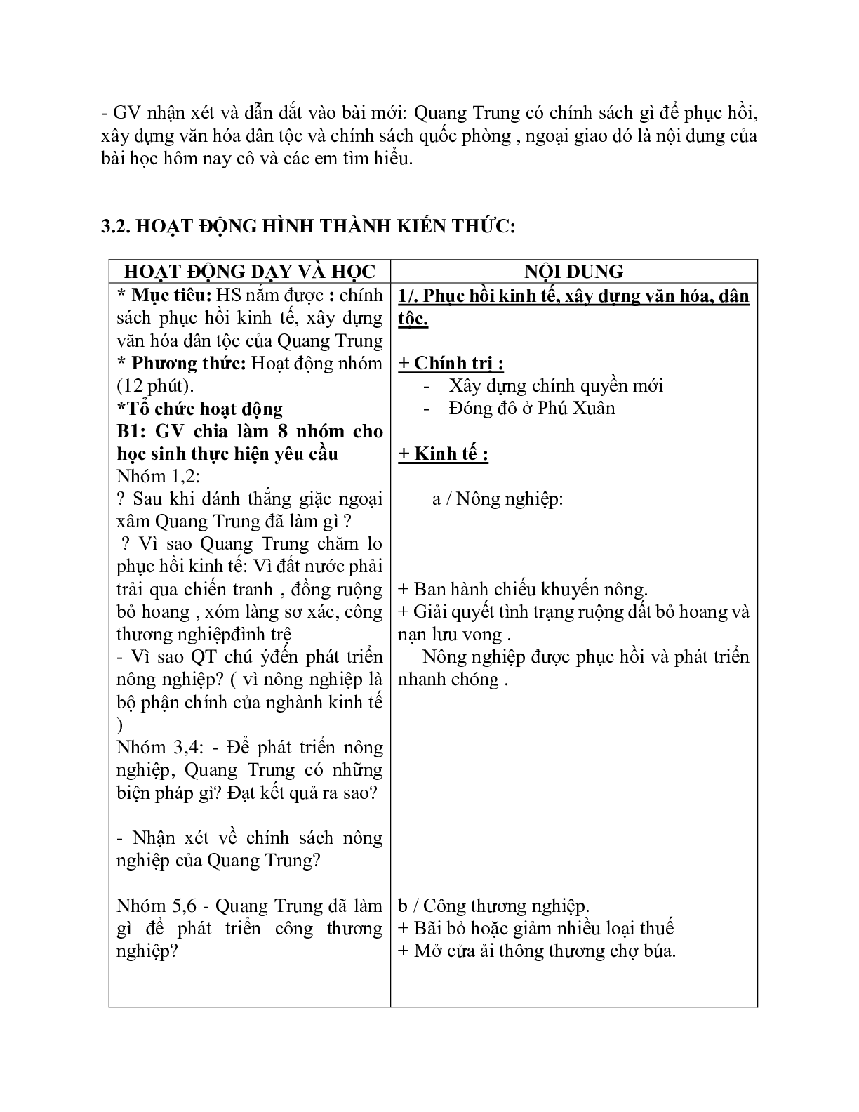 Giáo án Lịch sử 7 Bài 26 Quang Trung xây dựng đất nước mới nhất (trang 2)