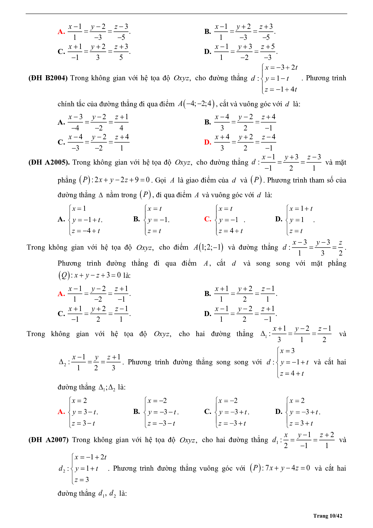 Tóm tắt lý thuyết và bài tập trắc nghiệm phương trình đường thẳng (trang 10)
