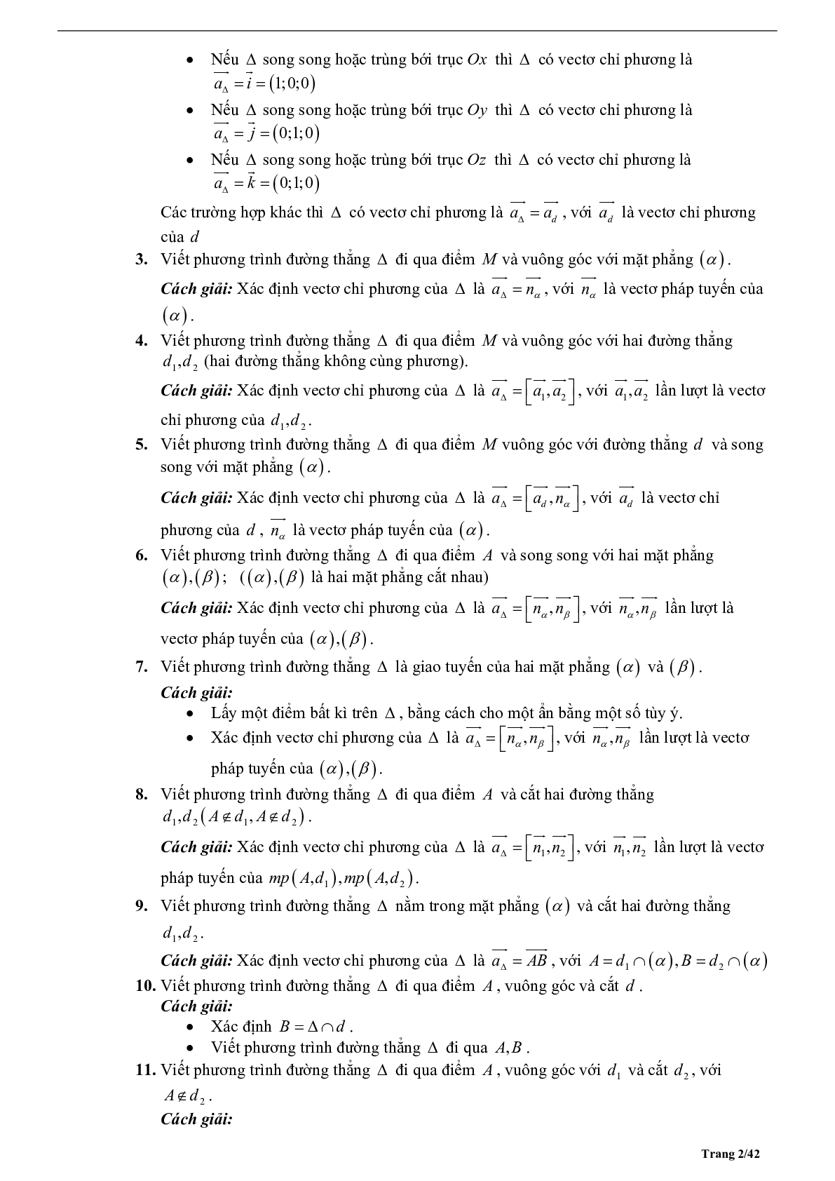 Tóm tắt lý thuyết và bài tập trắc nghiệm phương trình đường thẳng (trang 2)