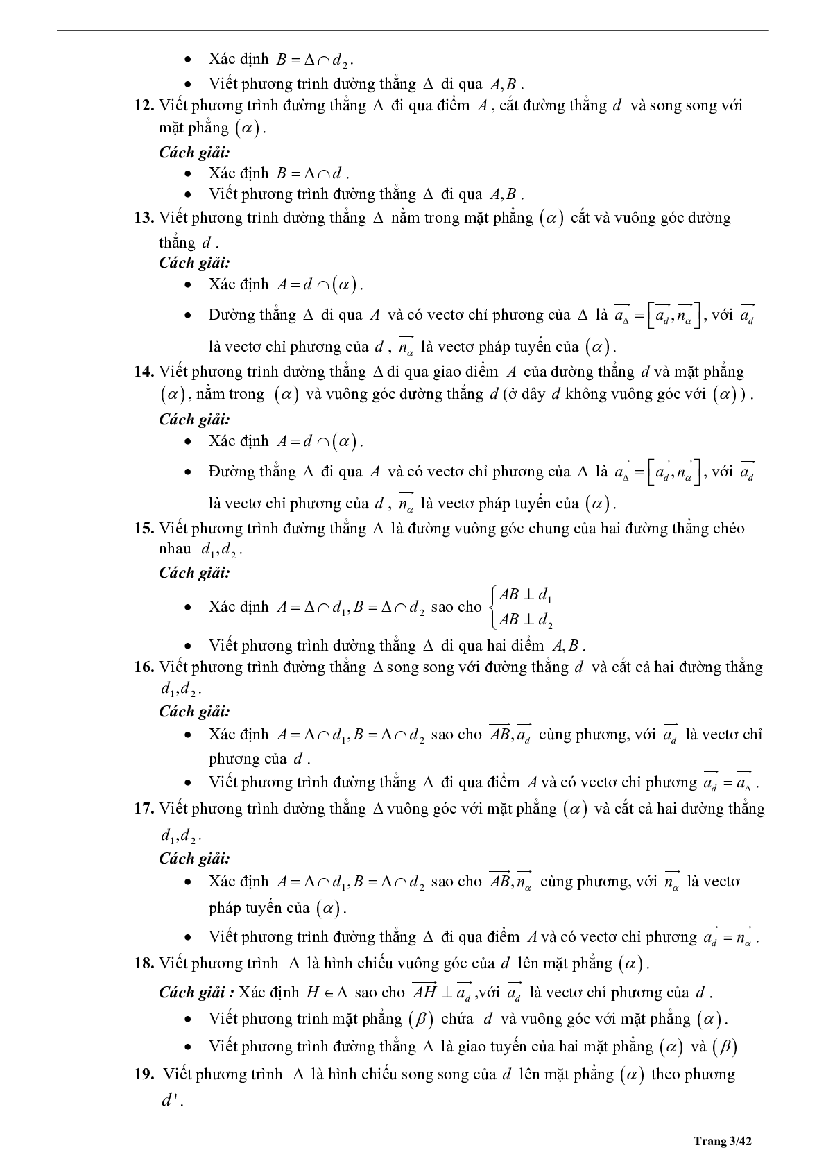 Tóm tắt lý thuyết và bài tập trắc nghiệm phương trình đường thẳng (trang 3)