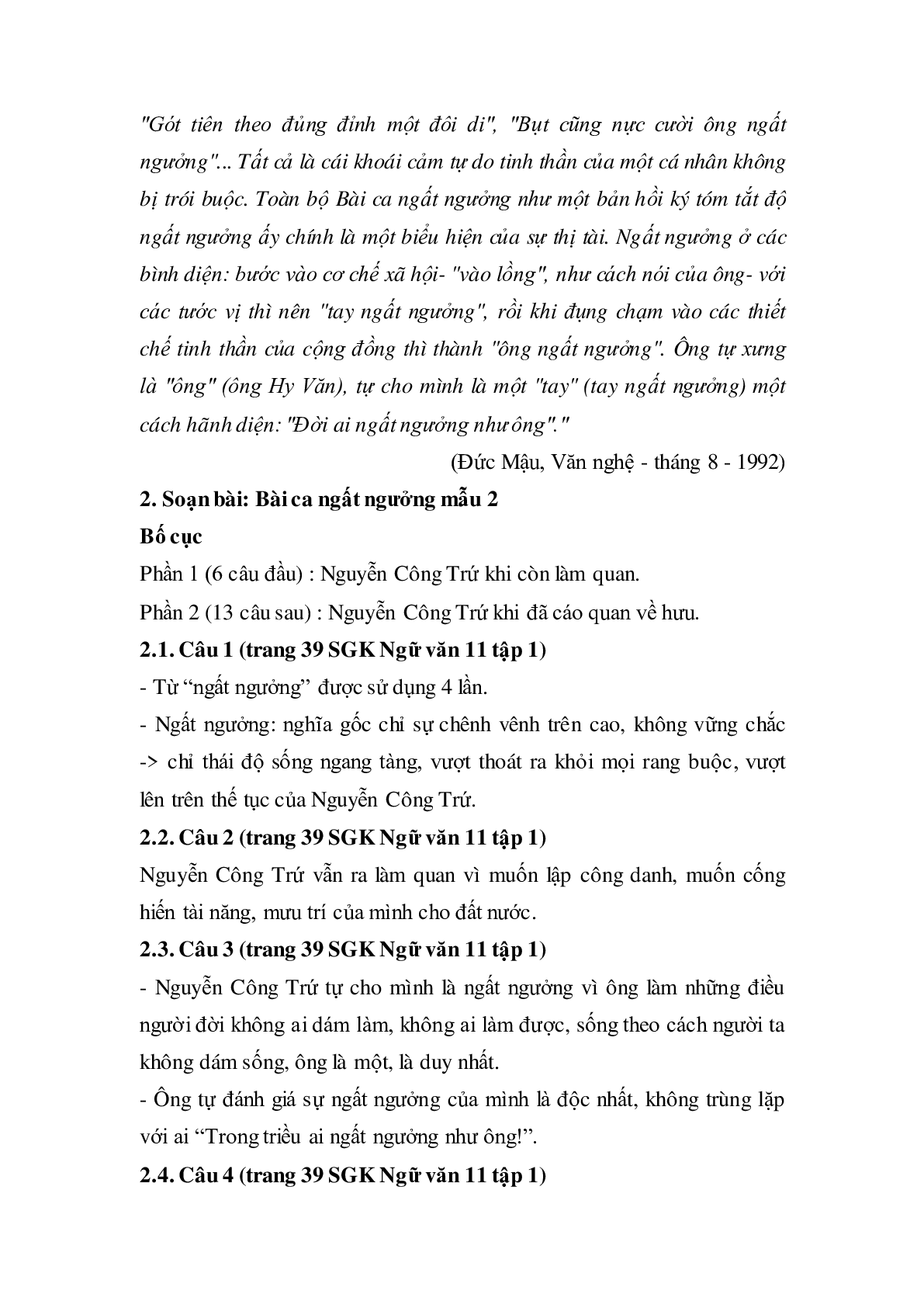 Soạn bài Bài ca ngất ngưởng - ngắn nhất Soạn văn 11 (trang 5)