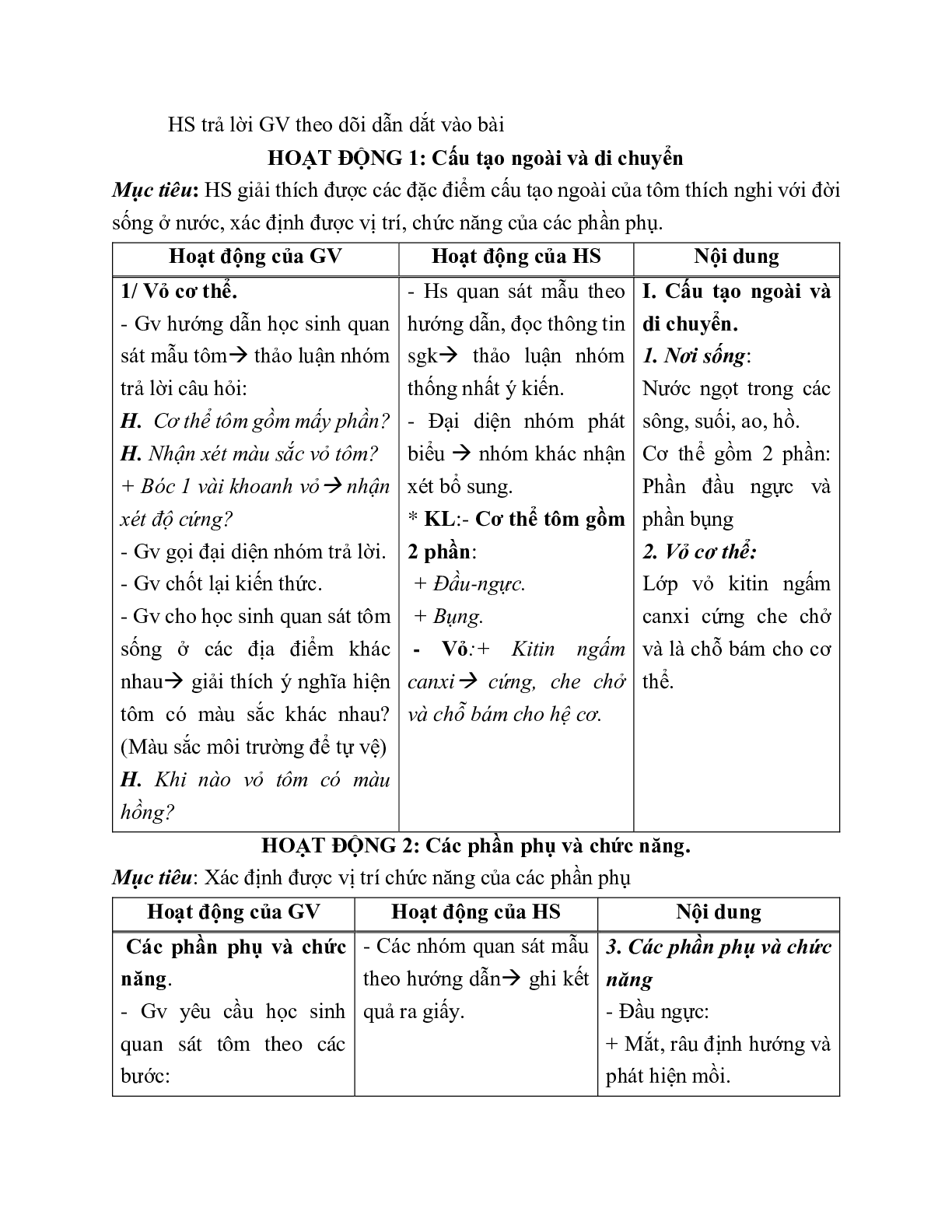 Giáo án Sinh học 7 Bài 22: Tôm sông mới nhất - CV5512 (trang 2)