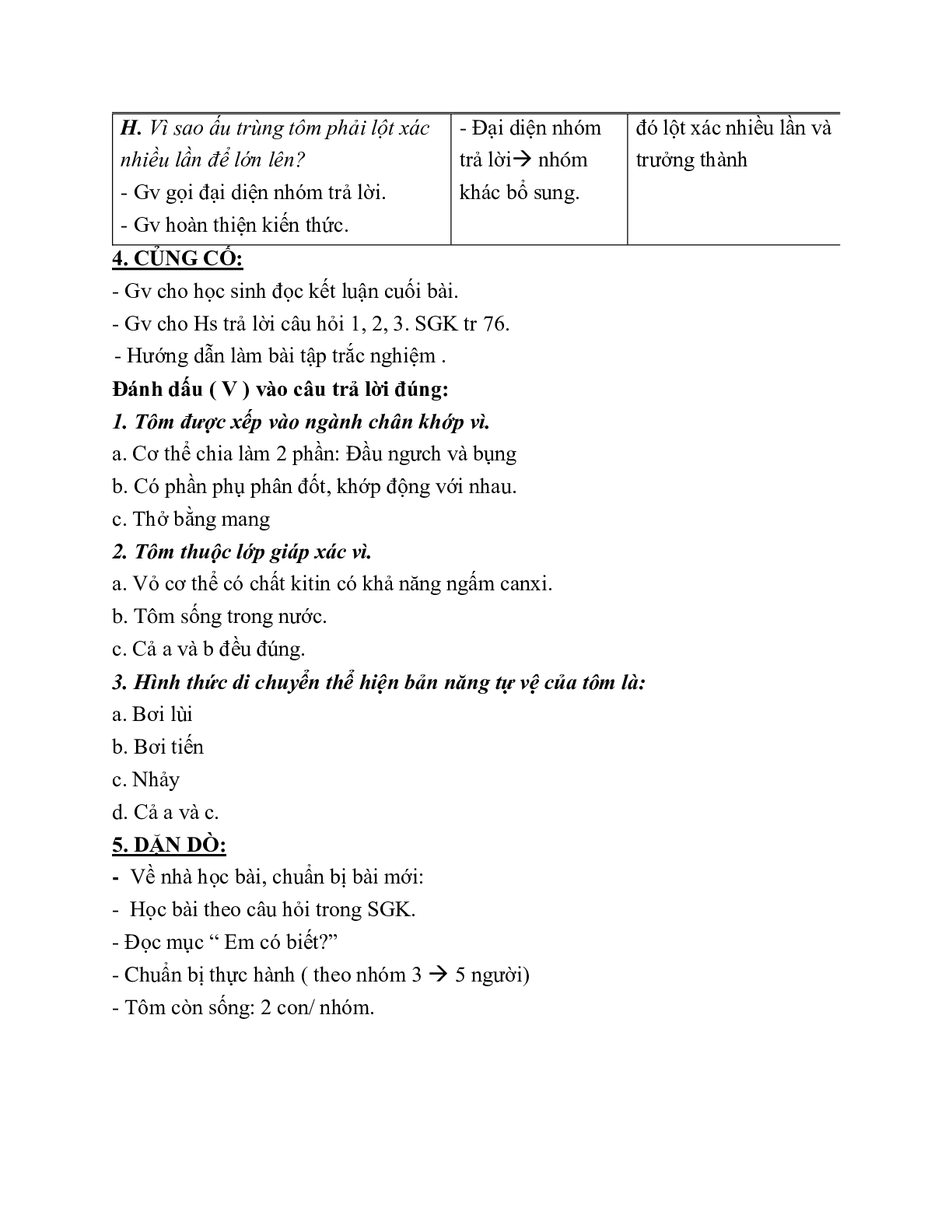 Giáo án Sinh học 7 Bài 22: Tôm sông mới nhất - CV5512 (trang 5)