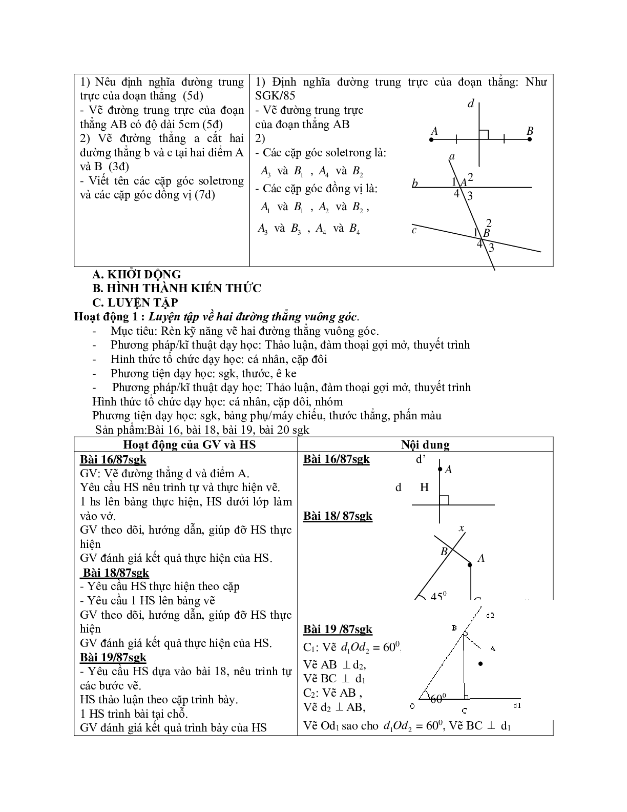 Giáo án Toán 7 bài 3: Các góc tạo bởi một đường thẳng cắt hai đường thẳng mới nhất (trang 5)