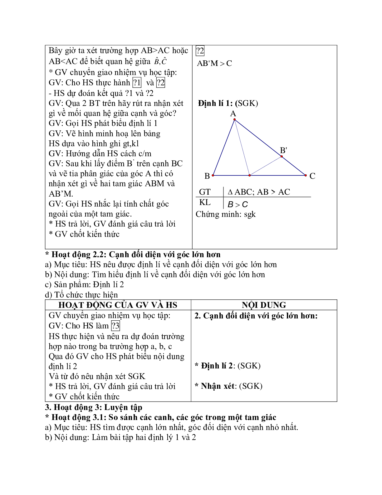 Giáo án Toán học 7 bài 1: Quan hệ giữa góc và cạnh đối diện trong một tam giác chuẩn nhất (trang 2)
