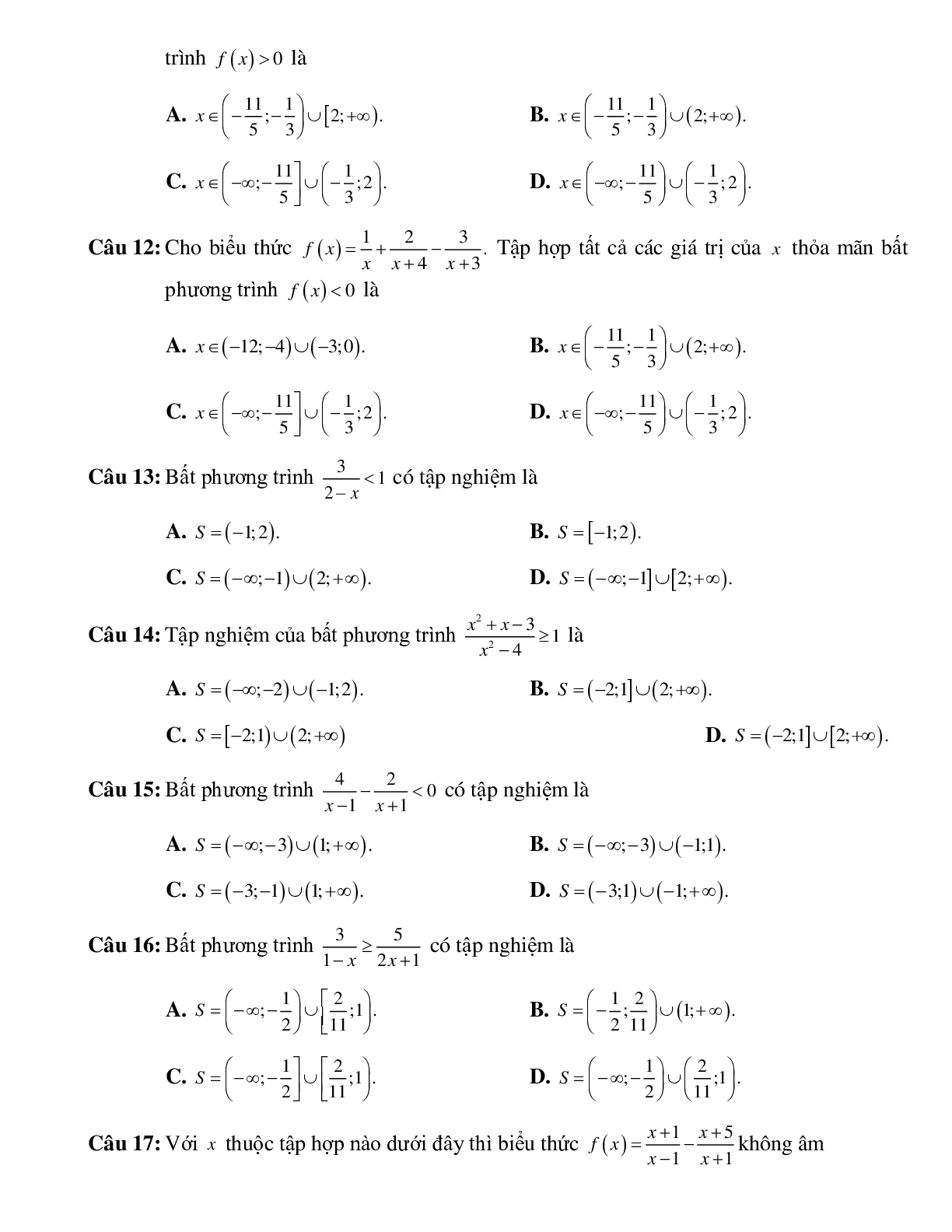 Bài tập ứng dụng của dấu nhị thức bậc nhất giải bất phương trình chứa ẩn ở mẫu Toán 10 (trang 5)