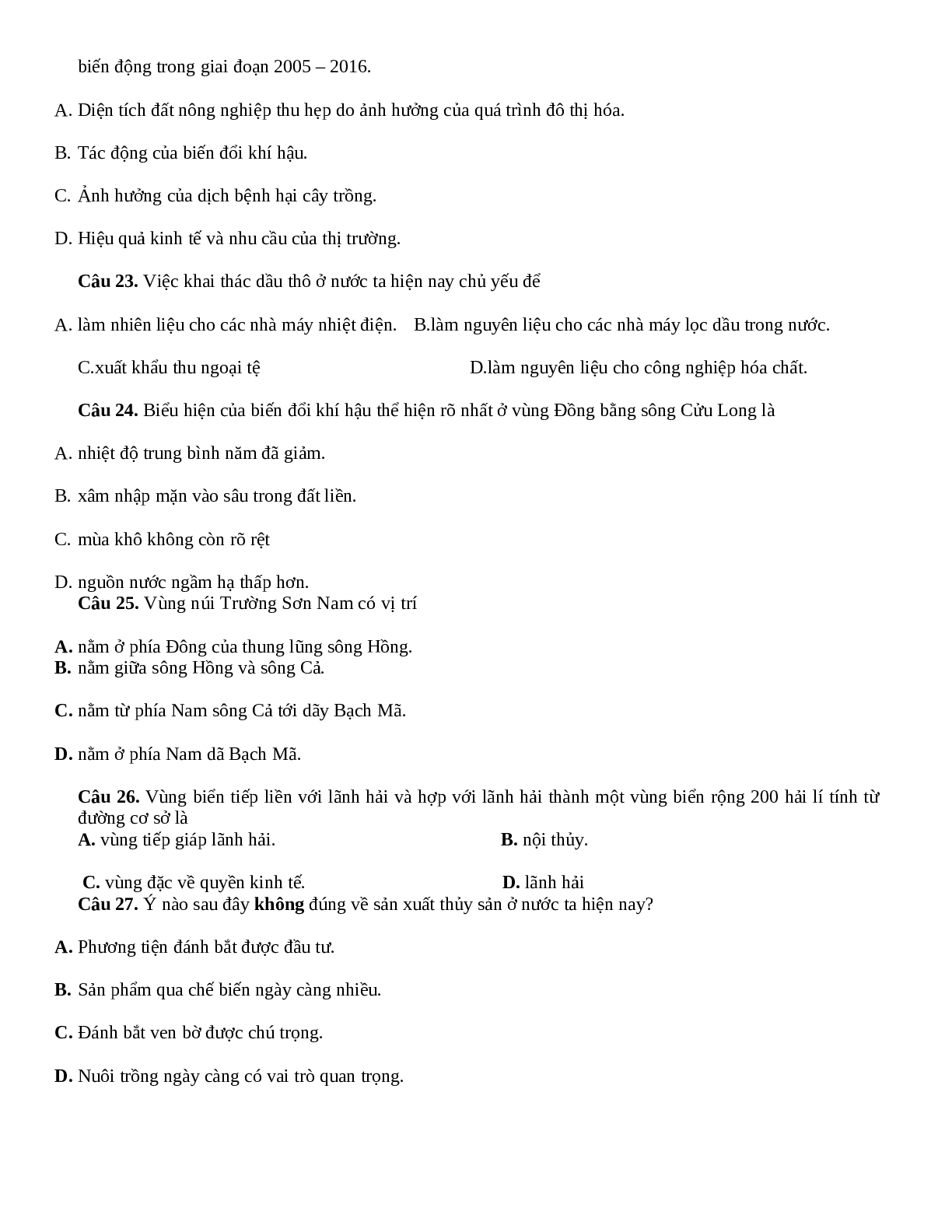 30 câu hỏi trắc nghiệm ôn tập môn Địa Lí 12 chọn lọc (trang 4)