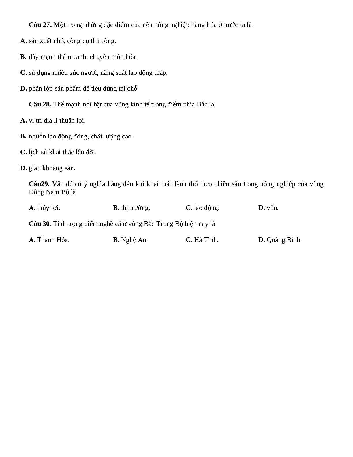 30 câu hỏi trắc nghiệm ôn tập môn Địa Lí 12 chọn lọc (trang 5)