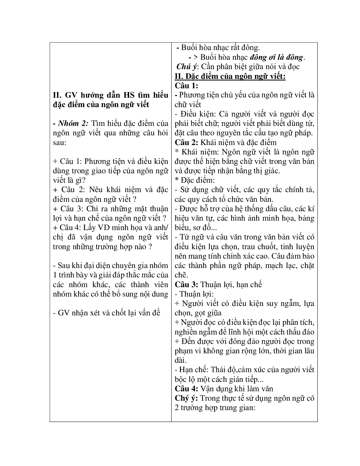 Giáo án ngữ văn lớp 10 Tiết 31: Đặc điểm của ngôn ngữ nói và ngôn ngữ viết (trang 4)