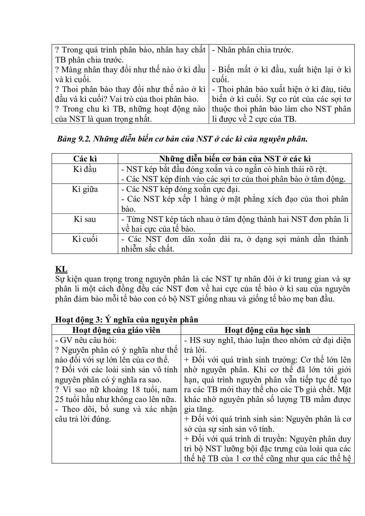 Giáo án Sinh học 9 Bài 9: Nguyên phân mới, chuẩn nhất (trang 3)